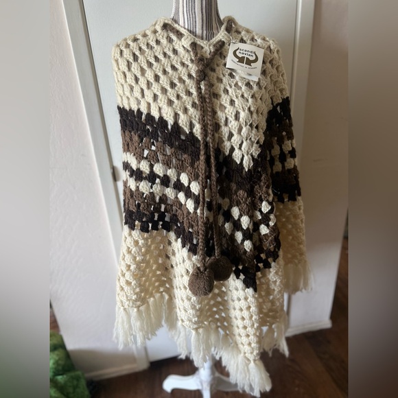 Handmade in Denmark Knit Poncho with Pom Poms - Picture 10 of 12